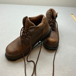 RJ Colt‎ Men Leather Work Boots Ice Traction Cleats Size 11.5 Brown Ankle Rugged